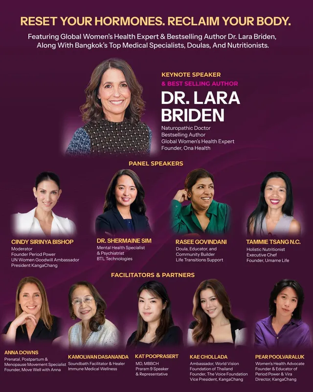 RESET 2026 poster: 'Reset your hormones. Reclaim your body.' Keynote speaker Dr. Lara Briden, with panel speakers including Tammie Tsang N.C.